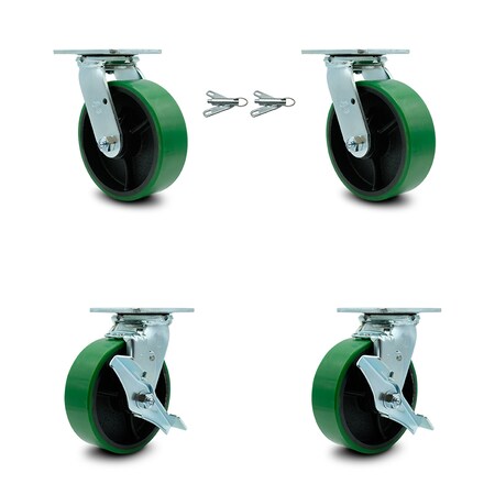 Service Caster 6 Inch Green Poly on Steel Caster Set with Ball Bearings 2 Swivel Lock 2 Brake SCC-30CS620-PUB-GB-BSL-2-TLB-2